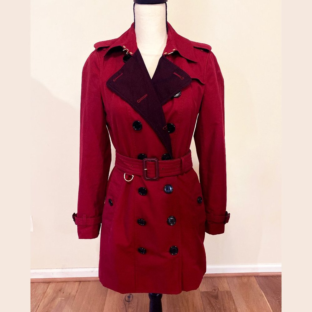 Burberry  |  Red Burgundy Two-Tone Trench Coat